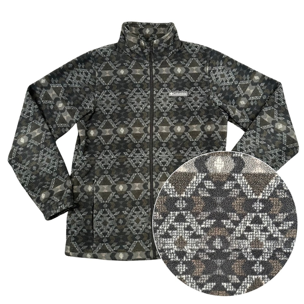 Columbia Granite Mountain Fleece Jacket Mens Small Gray Aztec Print Full Zip